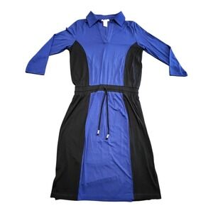 NWOT WHITE + WARREN‎ Large Twilight Color Block Henley Shirtdress Dress Elastic